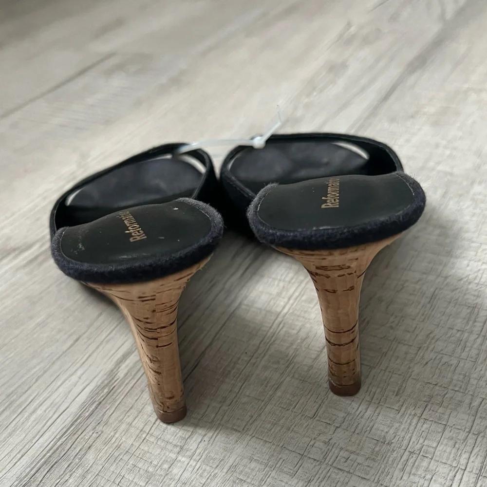 REFORMATION Anita Mule Wedge - Black Linen 5.5